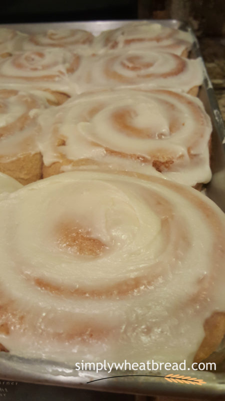 100% whole wheat cinnamon rolls with cream cheese frosting